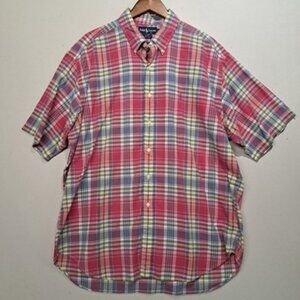 Ralph Lauren Blake Button Down Short Sleeve Shirt Plaid Mens XL Cotton